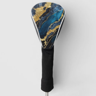 Blaues Marmormuster mit Gold Golf Headcover