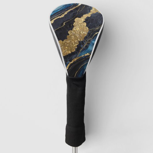 Blaues Marmormuster mit Gold Golf Headcover (Vorderseite)