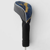 Blaues Marmormuster mit Gold Golf Headcover (angewinkelt)