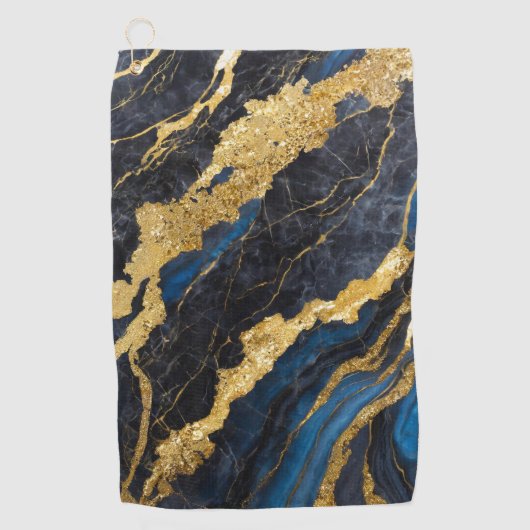 Blaues Marmormuster mit Gold Golfhandtuch (Vorderseite)
