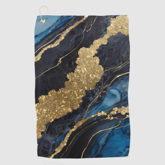 Blaues Marmormuster mit Gold Golfhandtuch (Vorderseite)