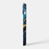 Blaues Marmormuster mit Gold iPhone 15 Hülle (Linke Seite)