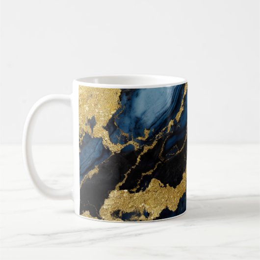 Blaues Marmormuster mit Gold Kaffeetasse (Links)