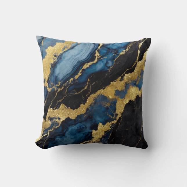 Blaues Marmormuster mit Gold Kissen (Vorderseite)