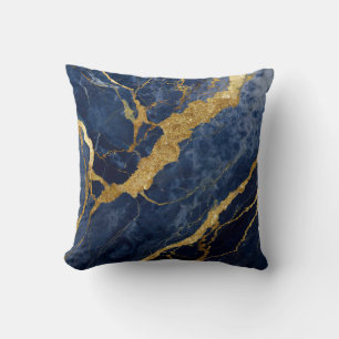 Blaues Marmormuster mit Gold Kissen
