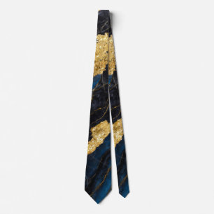 Blaues Marmormuster mit Gold Krawatte