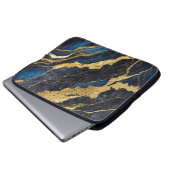 Blaues Marmormuster mit Gold Laptopschutzhülle (Vorne Knopf)