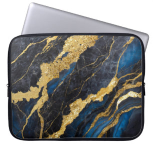 Blaues Marmormuster mit Gold Laptopschutzhülle