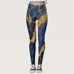 Blaues Marmormuster mit Gold Leggings