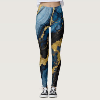 Blaues Marmormuster mit Gold Leggings