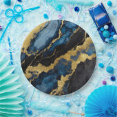 Blaues Marmormuster mit Gold Pappteller (Party)