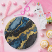 Blaues Marmormuster mit Gold Pappteller (Party)