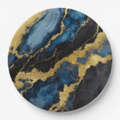Blaues Marmormuster mit Gold Pappteller (Vorderseite)