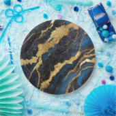 Blaues Marmormuster mit Gold Pappteller (Party)