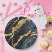 Blaues Marmormuster mit Gold Pappteller (Party)