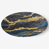 Blaues Marmormuster mit Gold Pappteller (Schrägansicht)