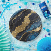 Blaues Marmormuster mit Gold Pappteller (Party)