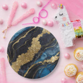 Blaues Marmormuster mit Gold Pappteller (Party)