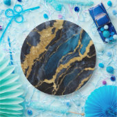 Blaues Marmormuster mit Gold Pappteller (Party)