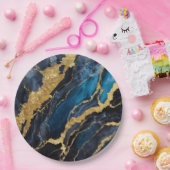 Blaues Marmormuster mit Gold Pappteller (Party)