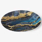 Blaues Marmormuster mit Gold Pappteller (Schrägansicht)