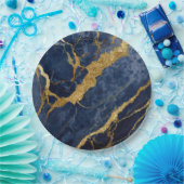 Blaues Marmormuster mit Gold Pappteller (Party)