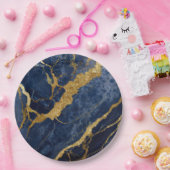 Blaues Marmormuster mit Gold Pappteller (Party)