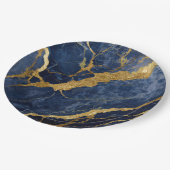 Blaues Marmormuster mit Gold Pappteller (Schrägansicht)