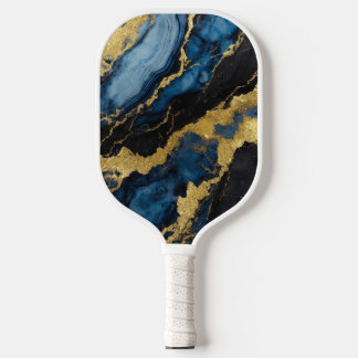 Blaues Marmormuster mit Gold Pickleball Schläger