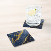 Blaues Marmormuster mit Gold Rechteckiger Pappuntersetzer (Vor Ort)