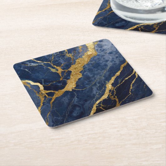 Blaues Marmormuster mit Gold Rechteckiger Pappuntersetzer (angewinkelt)