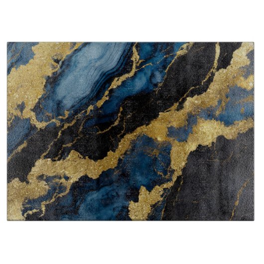 Blaues Marmormuster mit Gold Schneidebrett (Vorderseite)