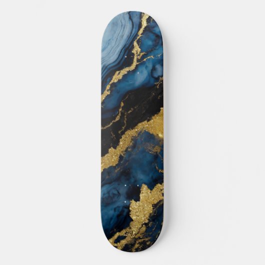 Blaues Marmormuster mit Gold Skateboard (Vorderseite)