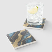 Blaues Marmormuster mit Gold Steinuntersetzer (Seitenansicht)