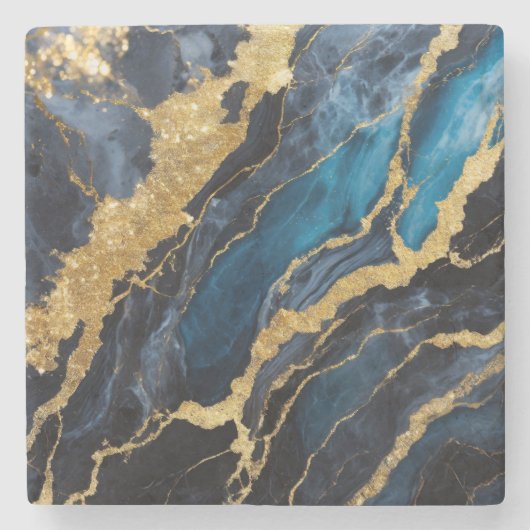 Blaues Marmormuster mit Gold Steinuntersetzer (Vorderseite)