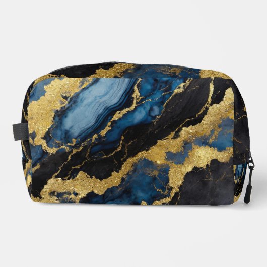 Blaues Marmormuster mit Gold Waschbeutel (Vorderseite)
