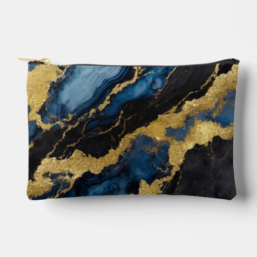 Blaues Marmormuster mit Gold Zubehörtasche (Vorderseite)