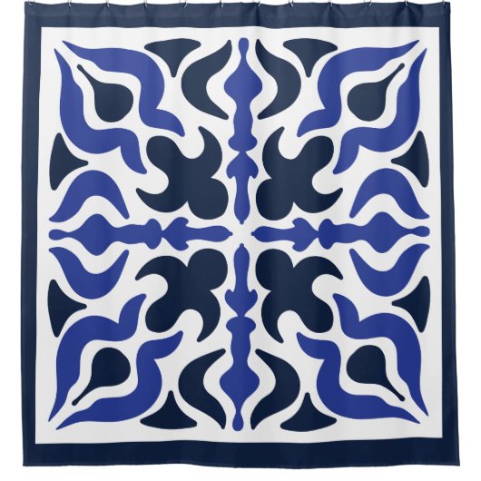 Blaues marokkanisches Muster Duschvorhang (Vorderseite)