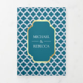 Blaues marokkanisches Quatrefolienmuster Hochzeits Dreifach Gefaltete Einladung (Cover)