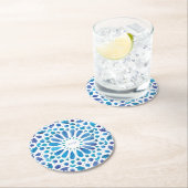 Blaues marokkanisches Tiles-Logo für Hochzeiten Runder Pappuntersetzer (Vor Ort)