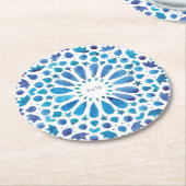 Blaues marokkanisches Tiles-Logo für Hochzeiten Runder Pappuntersetzer (Angewinkelt)