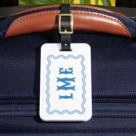 Blaues Maßgeschneidertes Monogramm mit Wellensaum Gepäckanhänger (Vorderseite Insitu 2)
