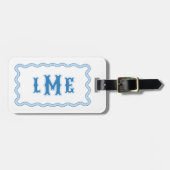 Blaues Maßgeschneidertes Monogramm mit Wellensaum Gepäckanhänger (Vorderseite horizontal)