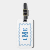 Blaues Maßgeschneidertes Monogramm mit Wellensaum Gepäckanhänger (Vorderseite vertikal)