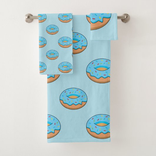 Blaues Mattiertes Donut mit Sprinklen Cartoon Badhandtuch Set (Insitu)