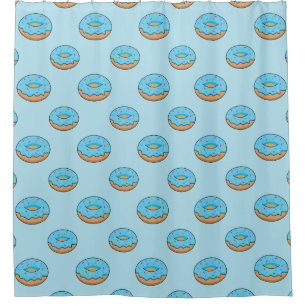 Blaues Mattiertes Donut mit Sprinklen Cartoon Duschvorhang