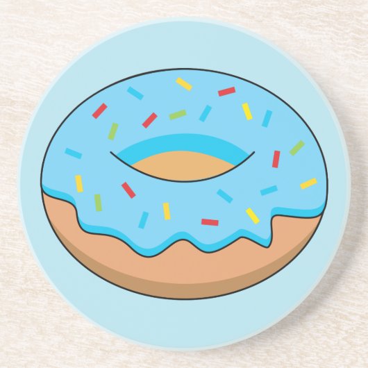 Blaues Mattiertes Donut mit Sprinklen Cartoon Getränkeuntersetzer (Vorne)