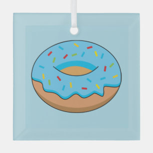 Blaues Mattiertes Donut mit Sprinklen Cartoon Ornament Aus Glas