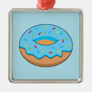 Blaues Mattiertes Donut mit Sprinklen Cartoon Ornament Aus Metall