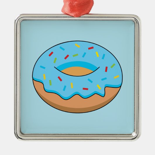 Blaues Mattiertes Donut mit Sprinklen Cartoon Ornament Aus Metall (Vorne)